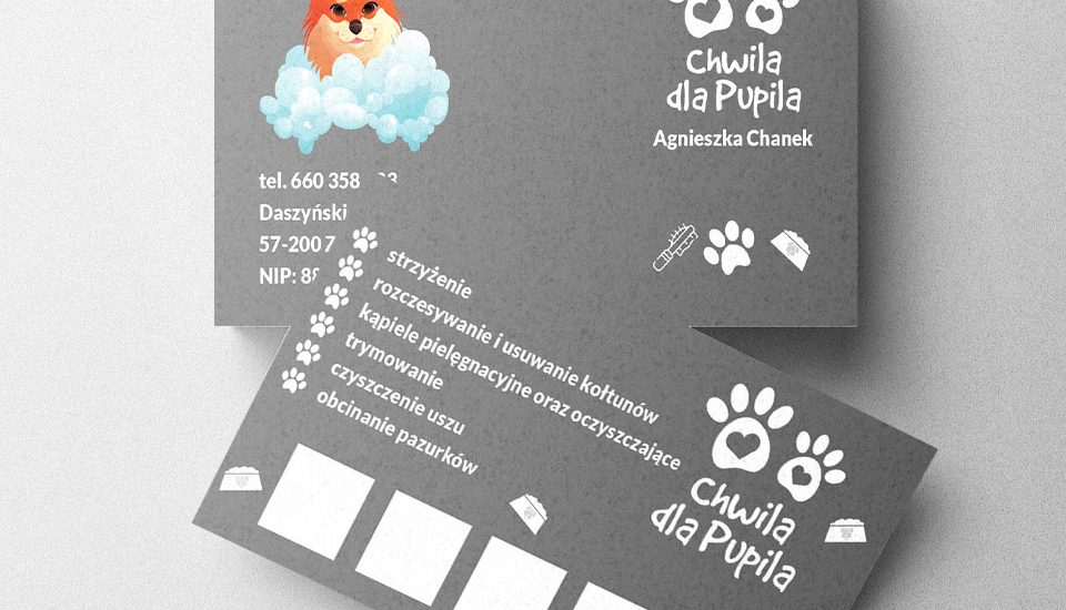 Wizytówki Chwila dla pupila - pielęgnacja zwierząt