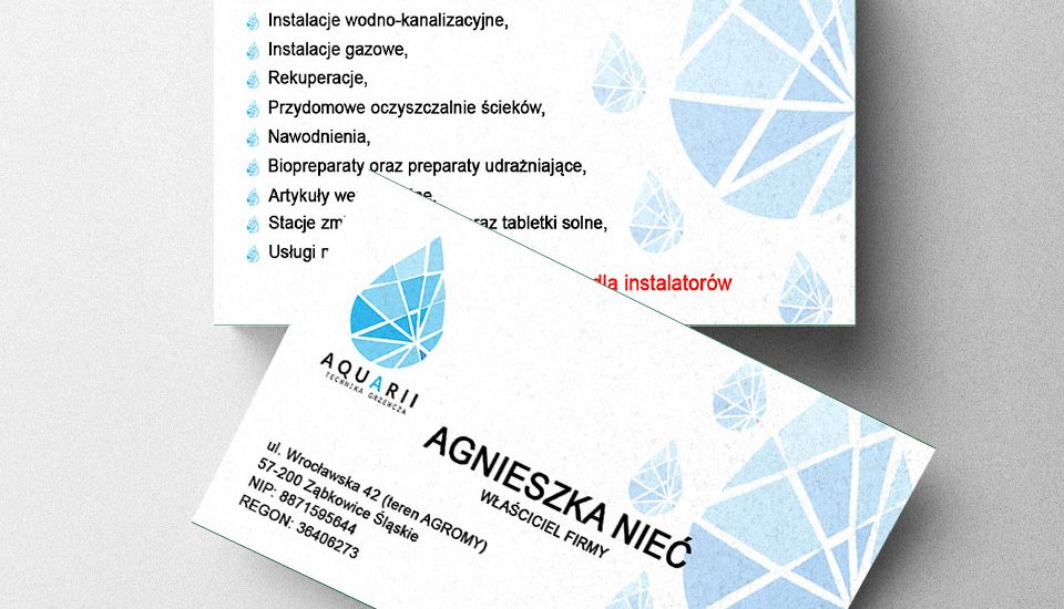Wizytówki dla firmy Aquarii
