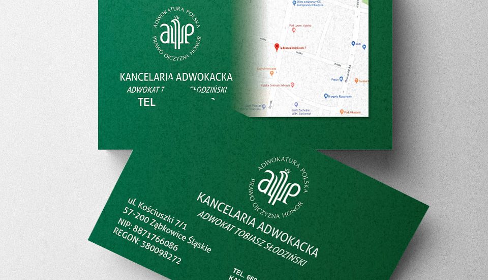 Wizytówki dla Kancelarii Adwokackiej - Mecenas Tobiasz Słodziński Ząbkowice Śląskie